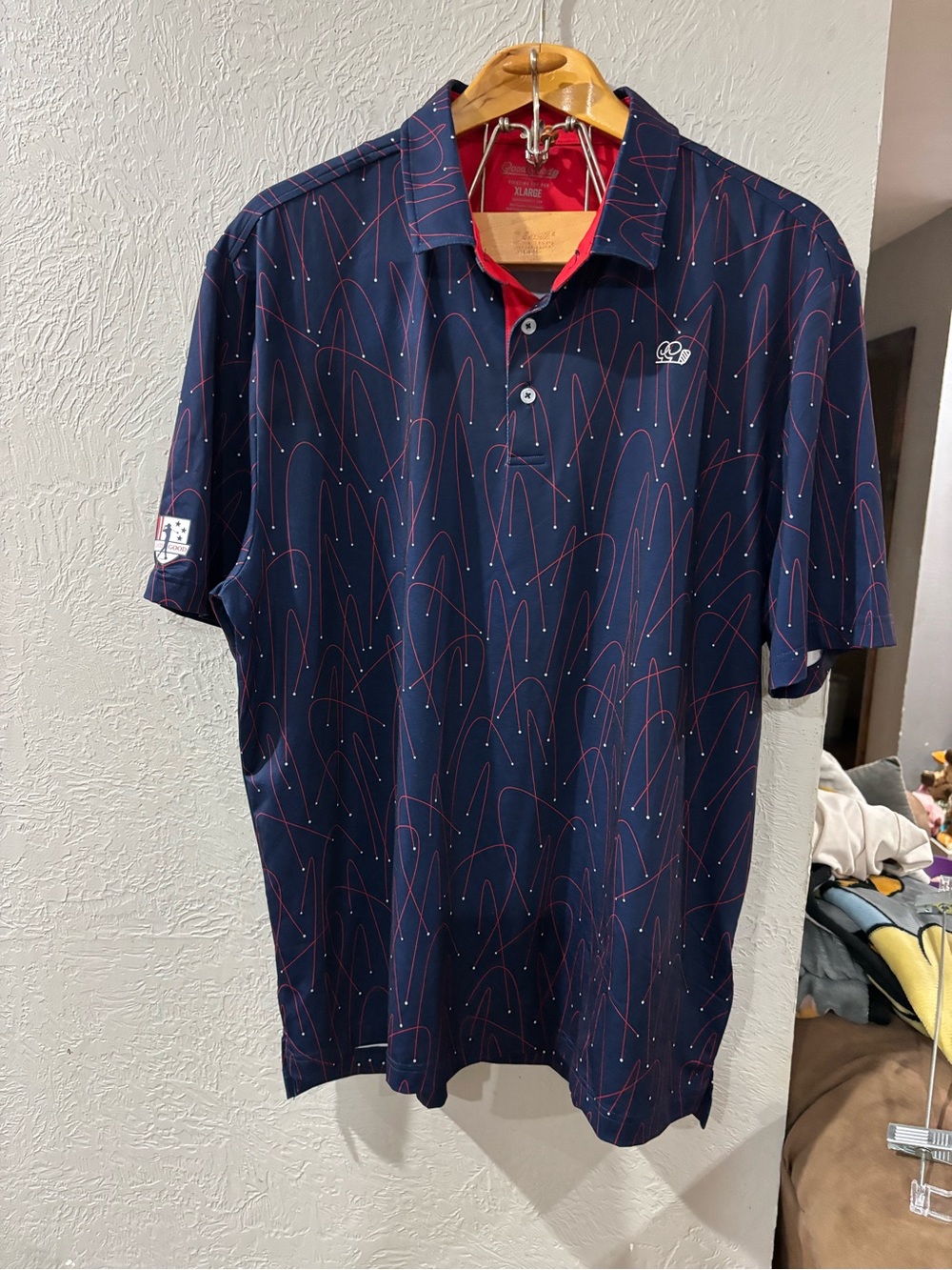 Good Good Golf Tracer Golf Short Sleeved Polo Shirt Navy Blue/Red size XL